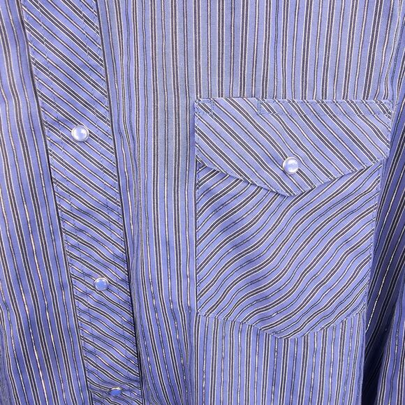 Vintage Wrangler Western Shirt Pearl Snap Blue Stripe 90s Cowboy Rodeo XL - Picture 3 of 5